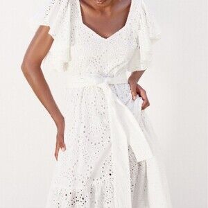 Zara White Wrap Midi Dress with Flutter Sleeves